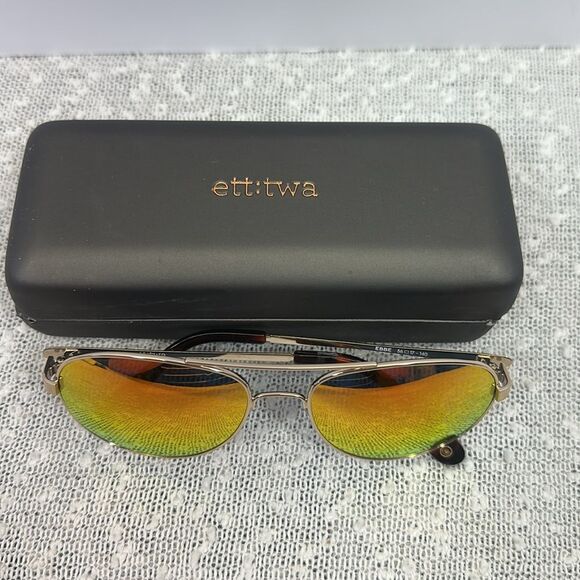Anthro ETT:TWA Aviator Sunglasses Orange Gold ANTHROPOLOGIE - Picture 1 of 11